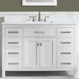 Vanity cabinets constructed from solid birch wood and MDF to prevent warping