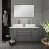 Fresca Lucera 48" Gray Modern Wall Hung Double Vessel Sink Bathroom Vanity