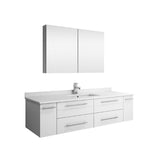 Lucera 60" White Modern Wall Hung Undermount Sink Vanity w/ Medicine Cabinet