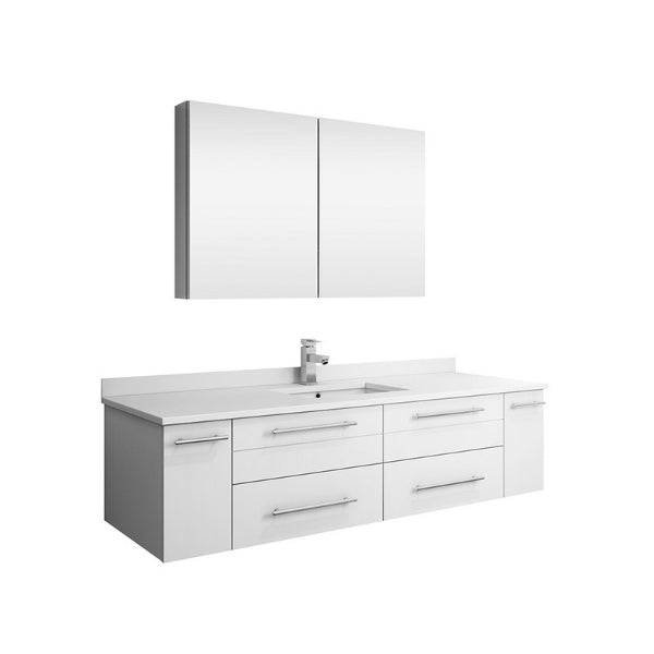 Lucera 60" White Modern Wall Hung Undermount Sink Vanity w/ Medicine Cabinet