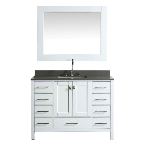 London 48" White Transitional Single Sink Vanity w/ Quartz Top