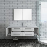 Lucera 60" White Modern Wall Hung Undermount Sink Vanity w/ Medicine Cabinet