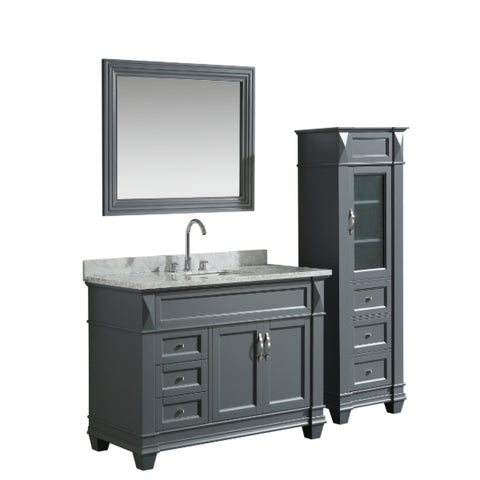 Hudson 48″ Gray Single Sink Vanity With Marble Top And Linen Cabinet