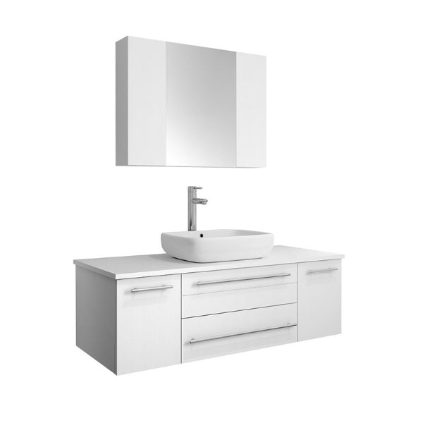 Fresca Lucera 48" White Modern Wall Hung Vessel Sink Vanity w/ Medicine Cabinet