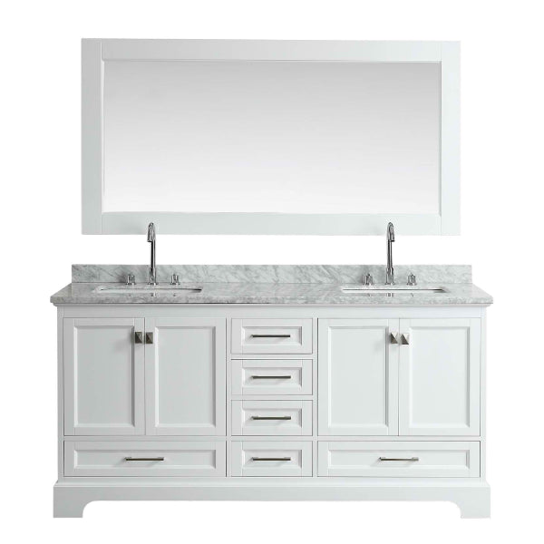 Design Element Omega 72" White Transitional Double Sink Vanity