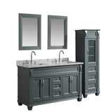 Hudson 60" Gray Transitional Vanity With Carrara Marble Top and 65" Linen Cabinet