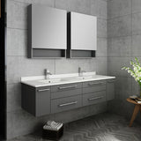 Lucera 60" Gray Modern Wall Hung Double Undermount Sink Bathroom Vanity