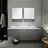 Lucera 60" Gray Modern Wall Hung Double Undermount Sink Bathroom Vanity