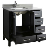 Design Element London 36" Espresso Transitional Single Sink Vanity w/ Quartz Top