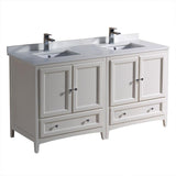 Fresca Oxford 60" Antique White Traditional Double Sink Bathroom Cabinets