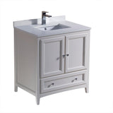 Fresca Oxford 30" Antique White Traditional Bathroom Cabinet w/ Top & Sink