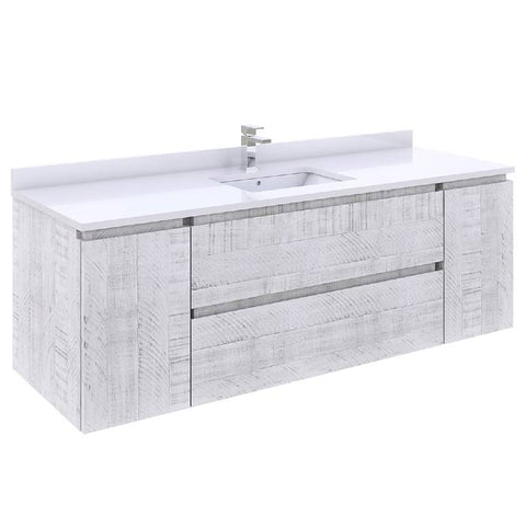 Fresca Formosa 60" Rustic White Modern Wall Hung Bathroom Vanity | FCB31-123612RWH-CWH-U