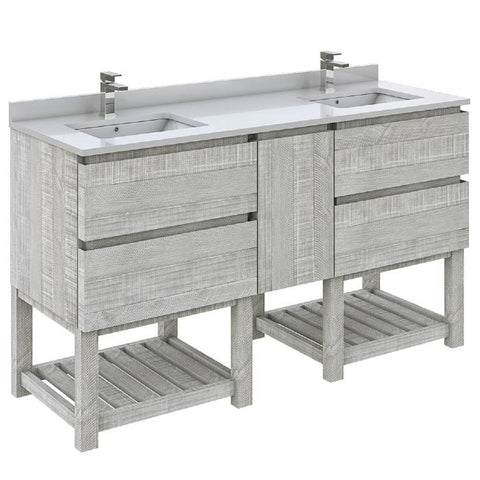 Fresca Formosa 60" Ash Modern Freestanding Open Bottom Double Sink Bathroom Vanity | FCB31-241224ASH-FS-CWH-U