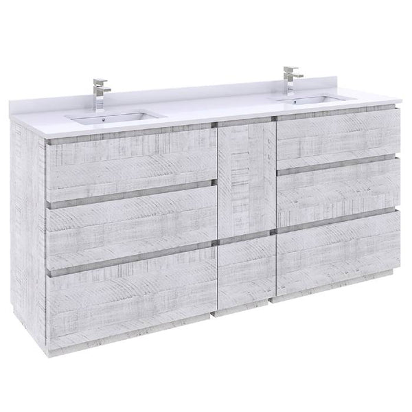 Fresca Formosa 72" Rustic White Modern Floor Standing Double Sink Bathroom Vanity | FCB31-301230RWH-FC-CWH-U