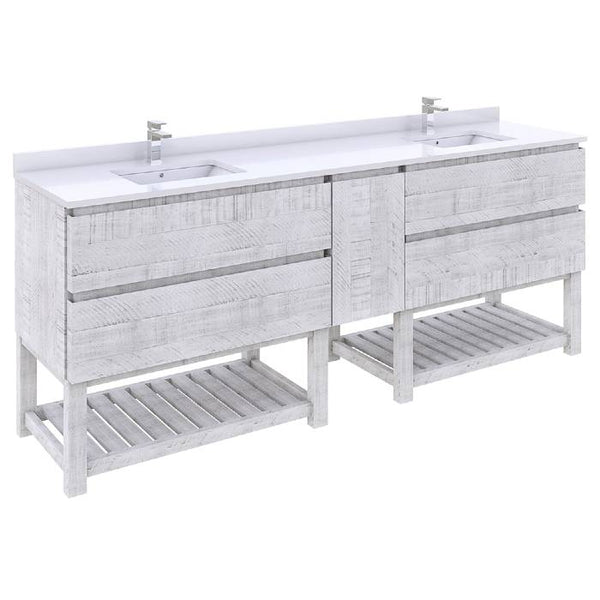 Fresca Formosa 84" Rustic White Modern Floor Standing Open Bottom Double Sink Bathroom Vanity | FCB31-361236RWH-FS-CWH-U