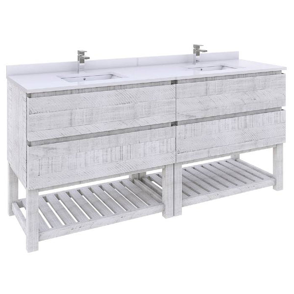 Fresca Formosa 72" Rustic White Modern Floor Standing Open Bottom Double Sink Bathroom Vanity | FCB31-3636RWH-FS-CWH-U