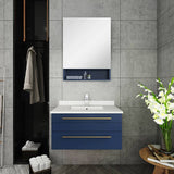 Lucera Modern 30" Royal Blue Wall Hung Undermount Sink Bathroom Vanity | FCB6130RBL-UNS-CWH-U