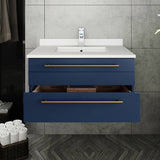 Lucera Modern 30" Royal Blue Wall Hung Undermount Sink Bathroom Vanity | FCB6130RBL-UNS-CWH-U