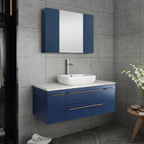 Lucera 42" Royal Blue Modern Wall Hung Vessel Sink Bathroom Cabinet | FCB6142RBL-VSL