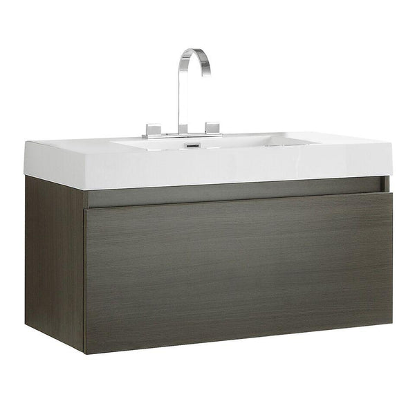 Fresca Mezzo 39" Gray Oak Modern Bathroom Cabinet w/ Integrated Sink