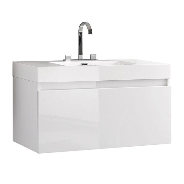 Fresca Mezzo 39" White Modern Bathroom Cabinet w/ Integrated Sink