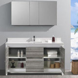 Fresca Allier Rio 60" Ash Gray Double Sink Modern Bathroom Cabinet w/ Tops