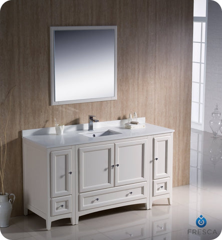 Fresca Oxford 60" Antique White Traditional Bathroom Vanity