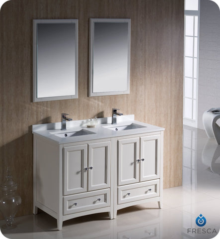 Fresca Oxford 48" Antique White Traditional Double Sink Bathroom Vanity