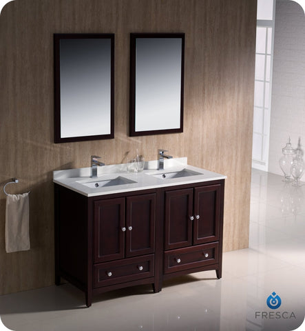 Fresca Oxford 48" Mahogany Traditional Double Sink Bathroom Vanity