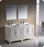 Fresca Oxford 60" Antique White Traditional Double Sink Bathroom Vanity