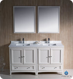 Fresca Oxford 60" Antique White Traditional Double Sink Bathroom Vanity