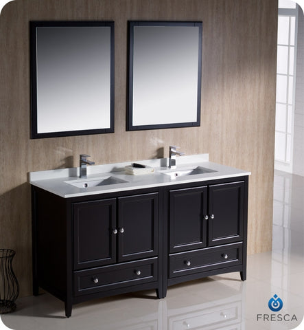 Fresca Oxford 60" Espresso Traditional Double Sink Bathroom Vanity