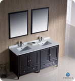 Fresca Oxford 60" Espresso Traditional Double Sink Bathroom Vanity