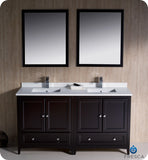 Fresca Oxford 60" Espresso Traditional Double Sink Bathroom Vanity