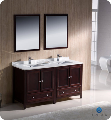 Fresca Oxford 60" Mahogany Traditional Double Sink Bathroom Vanity