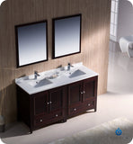 Fresca Oxford 60" Mahogany Traditional Double Sink Bathroom Vanity