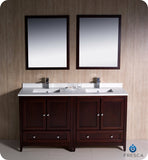 Fresca Oxford 60" Mahogany Traditional Double Sink Bathroom Vanity