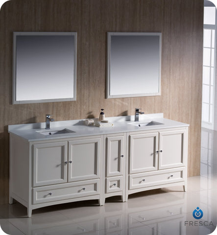 Fresca Oxford 84" Antique White Traditional Double Sink Bathroom Vanity