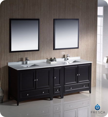 Fresca Oxford 84" Espresso Traditional Double Sink Bathroom Vanity