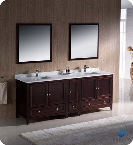 Fresca Oxford 84" Mahogany Traditional Double Sink Bathroom Vanity