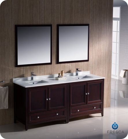 Fresca Oxford 72" Mahogany Traditional Double Sink Bathroom Vanity