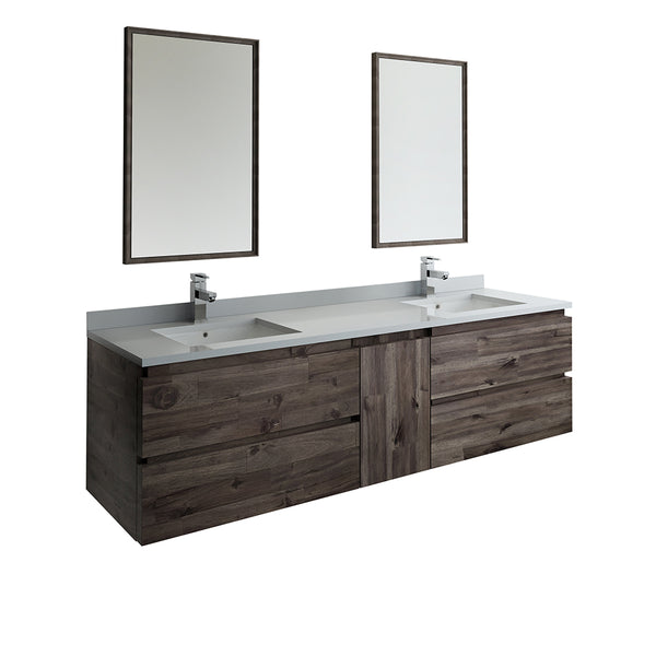 Fresca Formosa 72" Wall Hung Double Sink Modern Bathroom Vanity w/ Mirrors | FVN31-301230ACA