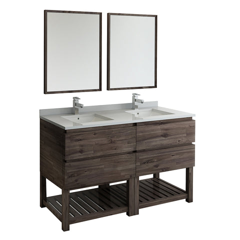 Fresca Formosa 60" Floor Standing Double Sink Modern Bathroom Vanity w/ Open Bottom & Mirrors | FVN31-3030ACA-FS