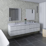 Fresca Formosa 84" Modern Rustic White Wall Hung Double Sink Vanity Set | FVN31-361236RWH