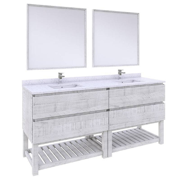 Fresca Formosa 72" Modern Rustic White Double Sink Vanity Set w/ Open Bottom | FVN31-3636RWH-FS