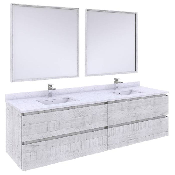 Fresca Formosa 72" Modern Rustic White Wall Hung Double Sink Vanity Set | FVN31-3636RWH