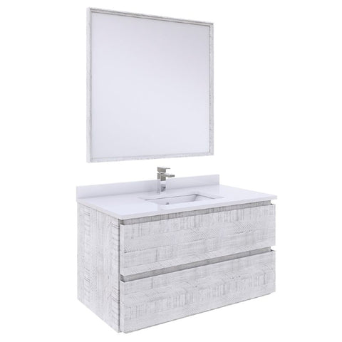 Fresca Formosa 36" Modern Rustic White Wall Hung Bathroom Vanity Set | FVN3136RWH