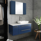 Lucera Modern 36" Royal Blue Wall Hung Vessel Sink Bathroom Vanity Set- Right Offset | FVN6136RBL-VSL-R