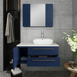 Lucera Modern 36" Royal Blue Wall Hung Vessel Sink Bathroom Vanity Set- Right Offset | FVN6136RBL-VSL-R