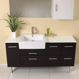 Fresca Serio 56" Espresso Modern Bathroom Vanity w/ Mirror & Side Cabinet